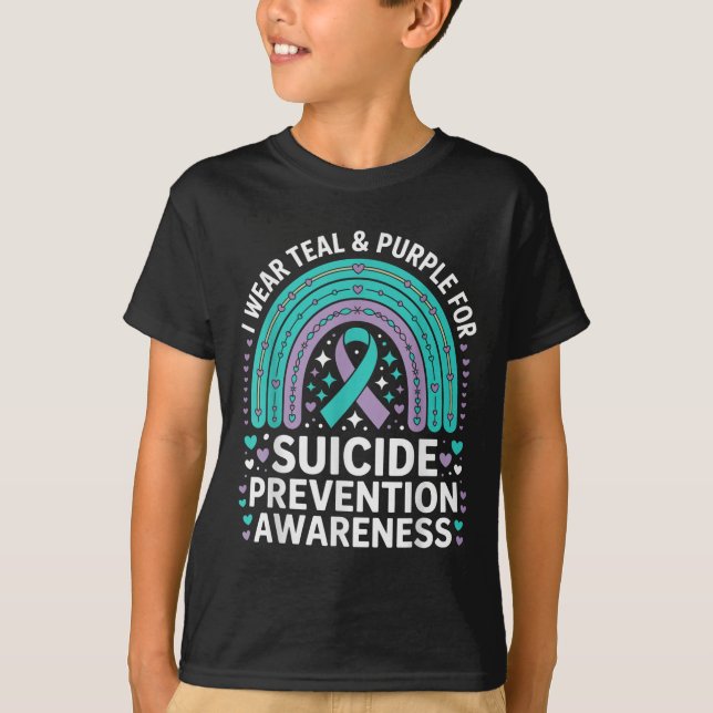 I Wear Teal &amp; Purple For Suicide Prevention Aw T-Shirt (Front)