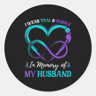 I Wear Teal &amp; Purple In Memory Of My Husband  Classic Round Sticker