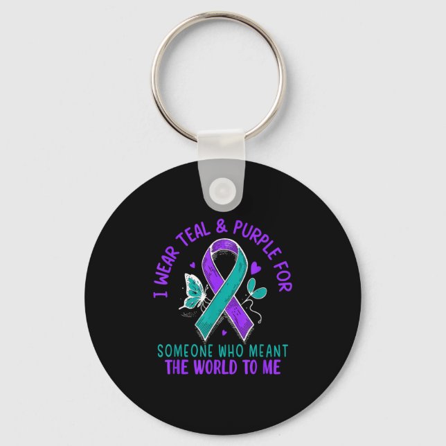 I Wear Teal &amp; Purple Or Someone Suicide Awaren Keychain (Front)