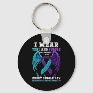 I Wear Teal &amp; Purple Ribbon Suicide Prevention Keychain
