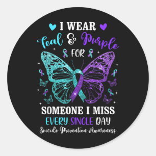 I Wear Teal & Purple Suicide Prevention Awaren Classic Round Sticker