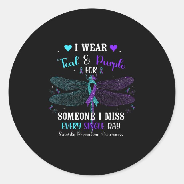 I Wear Teal &amp; Purple Suicide Prevention Awaren Classic Round Sticker (Front)
