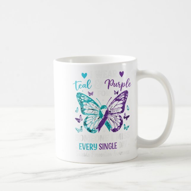 I Wear Teal &amp; Purple Suicide Prevention Awaren Coffee Mug (Right)