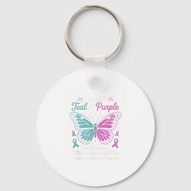 I Wear Teal &amp; Purple Suicide Prevention Awaren Keychain (Front)