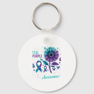 I Wear Teal &amp; Purple Suicide Prevention Awaren Keychain