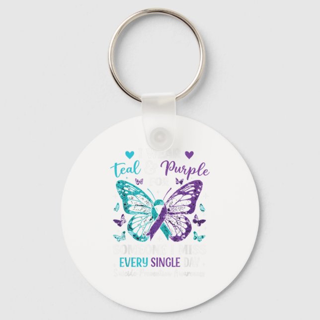 I Wear Teal &amp; Purple Suicide Prevention Awaren Keychain (Front)