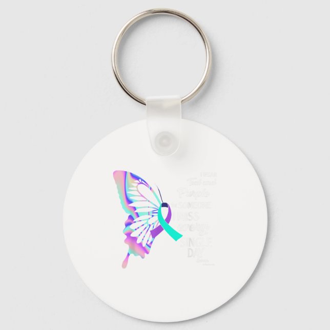 I Wear Teal &amp; Purple Suicide Prevention Awaren Keychain (Front)