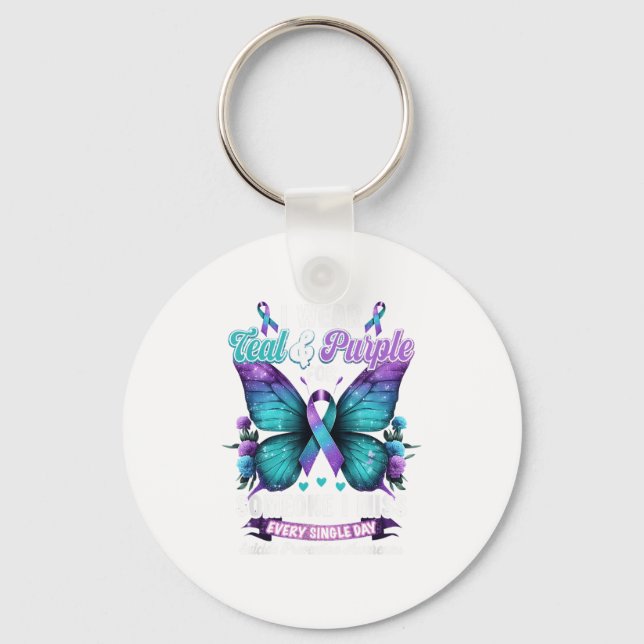 I Wear Teal &amp; Purple Suicide Prevention Awaren Keychain (Front)