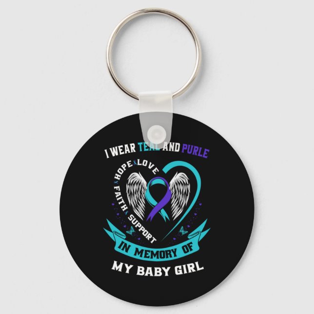 I Wear Teal And Purple Ba  Keychain (Front)
