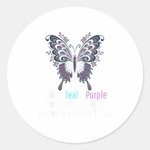 I Wear Teal And Purple Butterfly Suicide Preventio Classic Round Sticker