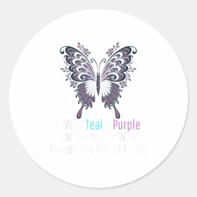 I Wear Teal And Purple Butterfly Suicide Preventio Classic Round Sticker (Front)