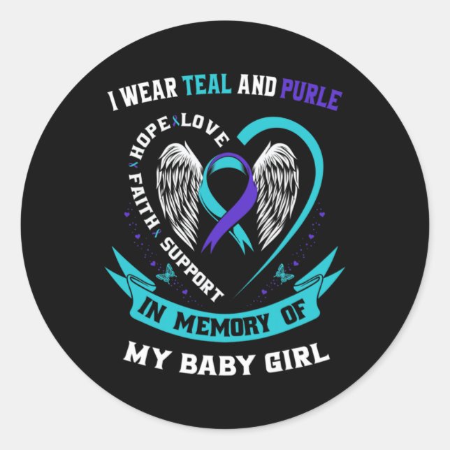 I Wear Teal And Purple Byby Suicide Prevention Awa Classic Round Sticker (Front)