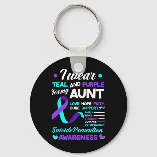 I Wear Teal And Purple For My Aunt Suicide Prevent Keychain (Front)