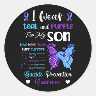 I Wear Teal And Purple For My Son Suicide Preventi Classic Round Sticker
