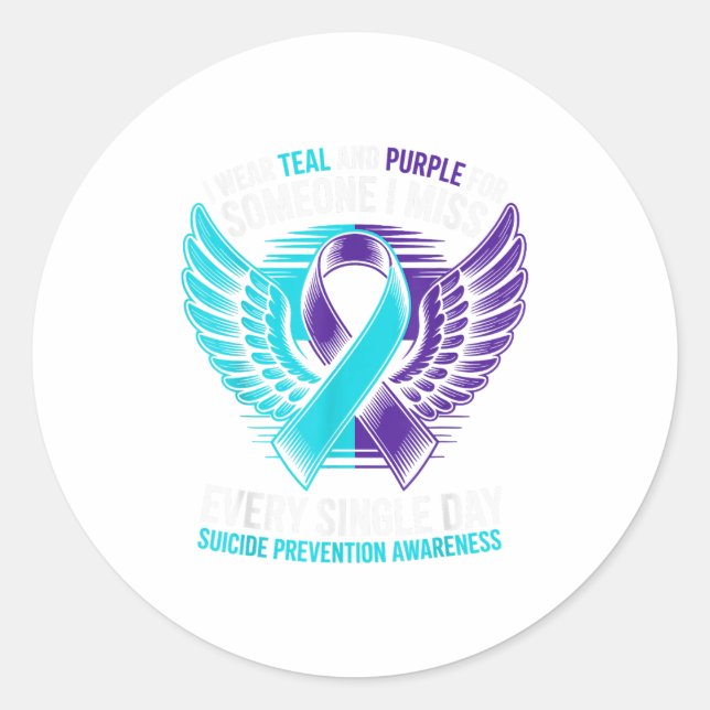 I Wear Teal And Purple For Someone Suicide Awarene Classic Round Sticker (Front)