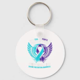 I Wear Teal And Purple For Someone Suicide Awarene Keychain