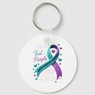 I Wear Teal And Purple In Memory My Son Suicide Pr Keychain