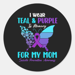 I Wear Teal and Purple In Memory Of Mom Suicide Pr Classic Round Sticker