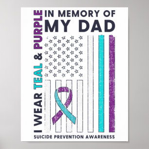 I Wear Teal And Purple In Memory Of My Dad Suicide Poster