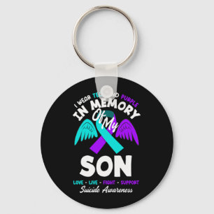 I Wear Teal And Purple In Memory Of My Son Design Keychain