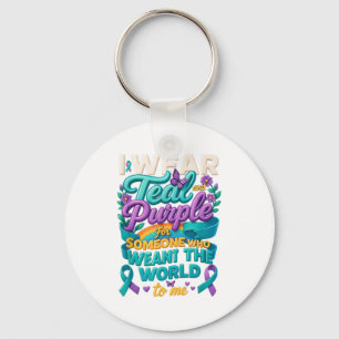 I Wear Teal And Purple Ribbon Suicide Prevention A Keychain