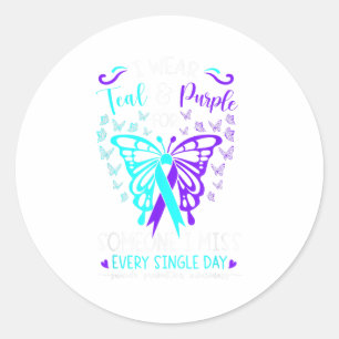 I Wear Teal And Purple Suicide Awareness Butterfly Classic Round Sticker