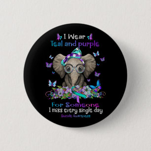 I Wear Teal And Purple Suicide Awareness Elephant 2 Inch Round Button