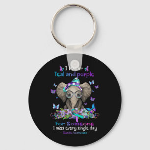 I Wear Teal And Purple Suicide Awareness Elephant Keychain