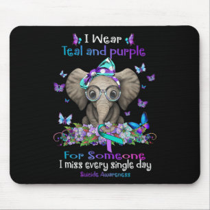I Wear Teal And Purple Suicide Awareness Elephant  Mouse Pad