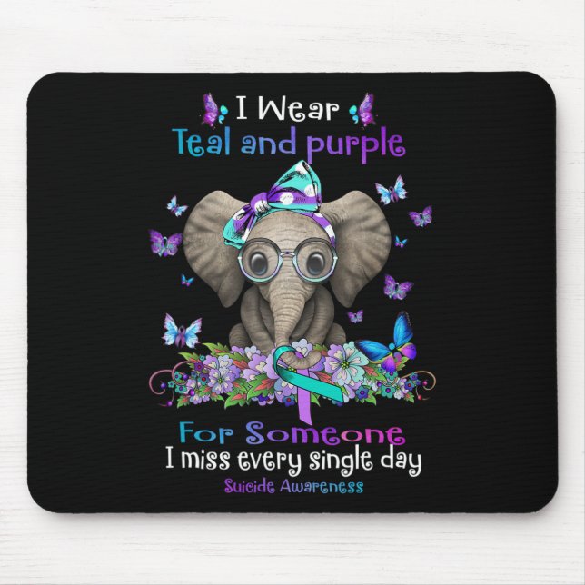 I Wear Teal And Purple Suicide Awareness Elephant  Mouse Pad (Front)