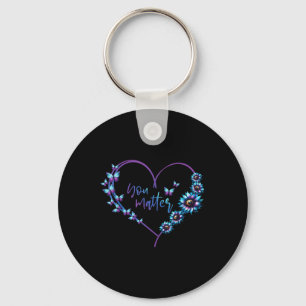 I Wear Teal And Purple Suicide Awareness Mental He Keychain