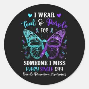 I Wear Teal And Purple Suicide Prevention Awarenes Classic Round Sticker