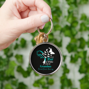 I Wear Teal And White My Grandma Cervical Cancer Keychain