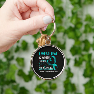 I Wear Teal And White My Grandma Cervical Cancer Keychain