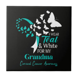 I Wear Teal And White My Grandma Cervical Cancer Tile