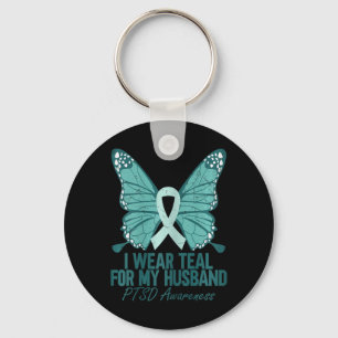 I Wear Teal For My Husnd Ptsd Awareness Teal Ribbo Keychain