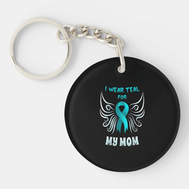 I Wear Teal For My Mom Teal Ribbon Butterfly (Devant)