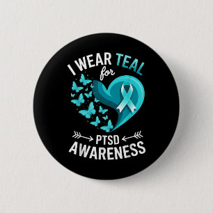 I Wear Teal For Ptsd Awareness Heart Butterfly 2 Inch Round Button