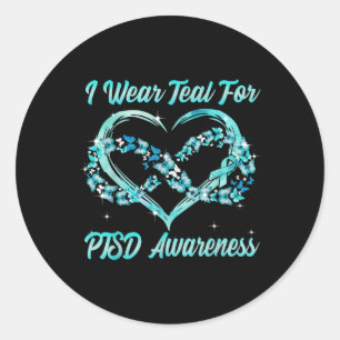 I Wear Teal For Ptsd Awareness Heart Butterfly Classic Round Sticker