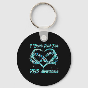 I Wear Teal For Ptsd Awareness Heart Butterfly Keychain