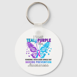 I Wear Teal Purple Butterfly Suicide Prevention Aw Keychain