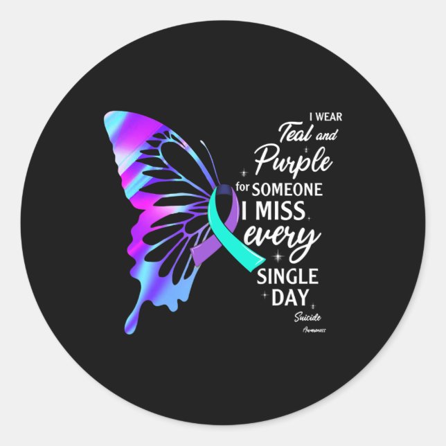 I Wear Teal Purple For Memorial Suicide Prevention Classic Round Sticker (Front)