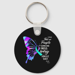 I Wear Teal Purple For Memorial Suicide Prevention Keychain