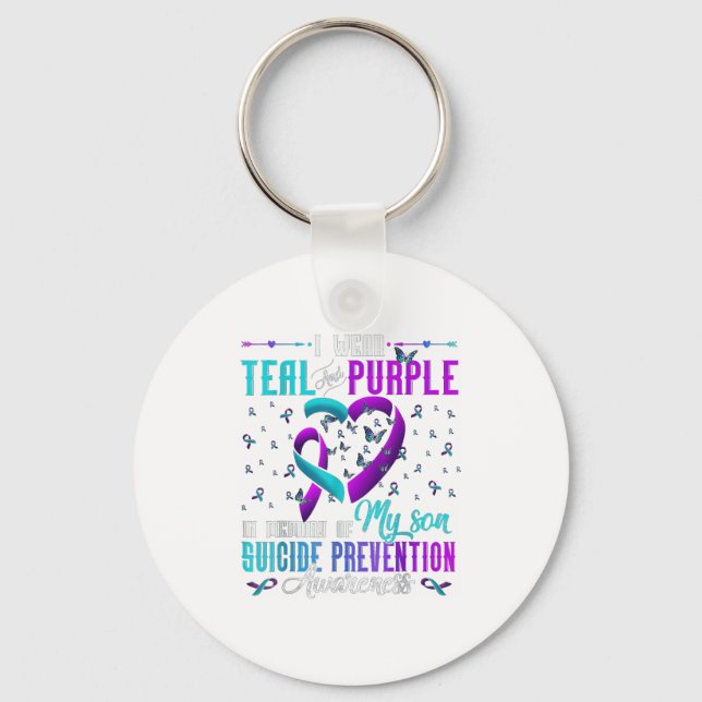 I Wear Teal Purple For My Son Suicide Prevention A Keychain (Front)