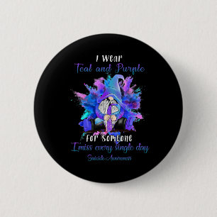 I Wear Teal Purple For Someone Gnome Suicide Aware 2 Inch Round Button