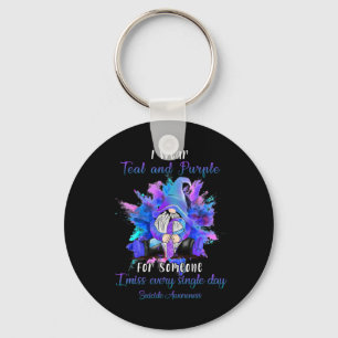 I Wear Teal Purple For Someone Gnome Suicide Aware Keychain