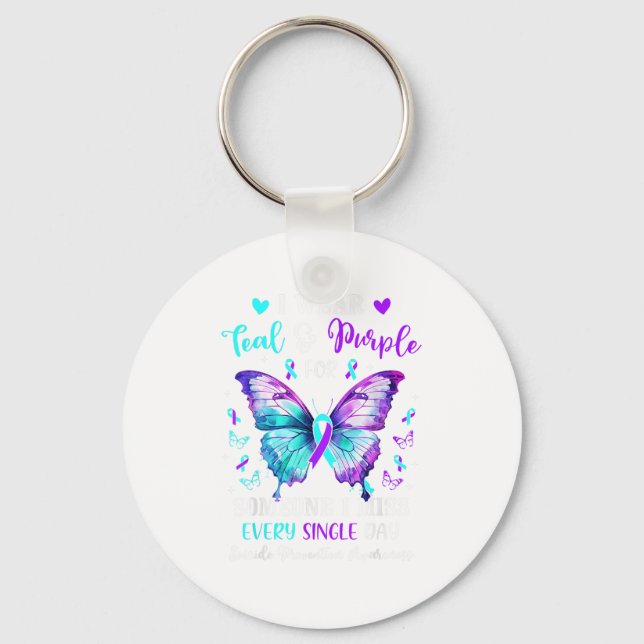 I Wear Teal Purple For Someone Suicide Prevention  Keychain (Front)