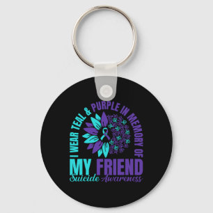 I Wear Teal Purple In Memory Of My Friend Suicide Keychain