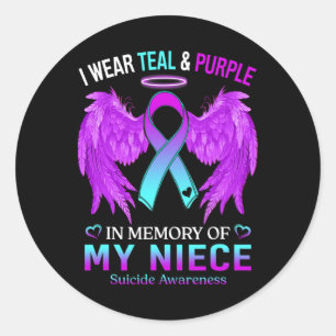 I Wear Teal Purple In Memory Of Niece Suicide Awar Classic Round Sticker
