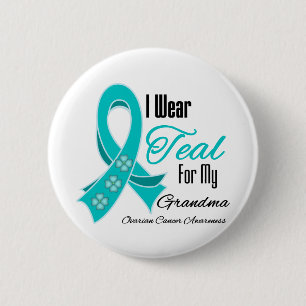 I Wear Teal Ribbon Ovarian Cancer Grandma 2 Inch Round Button